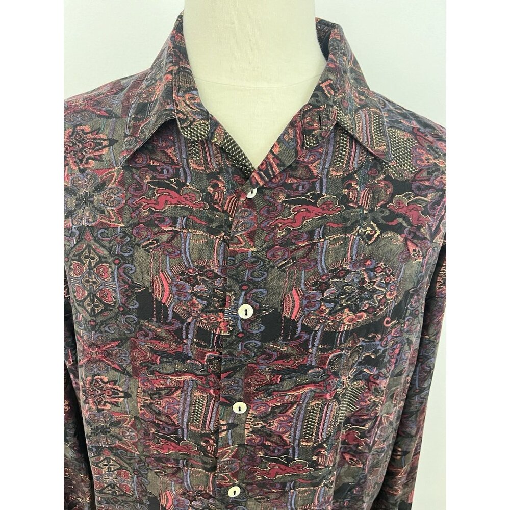 Vintage COOGI Abstract Art Pure Silk Shirt Men's Size XL Long Sleeve Italy - Picture 2 of 11